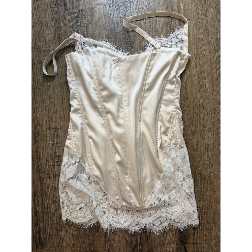 Finesse Cream Satin Corset Lace Mini Dress Size Small Ivory Boned Coquette EUC - Picture 6 of 6